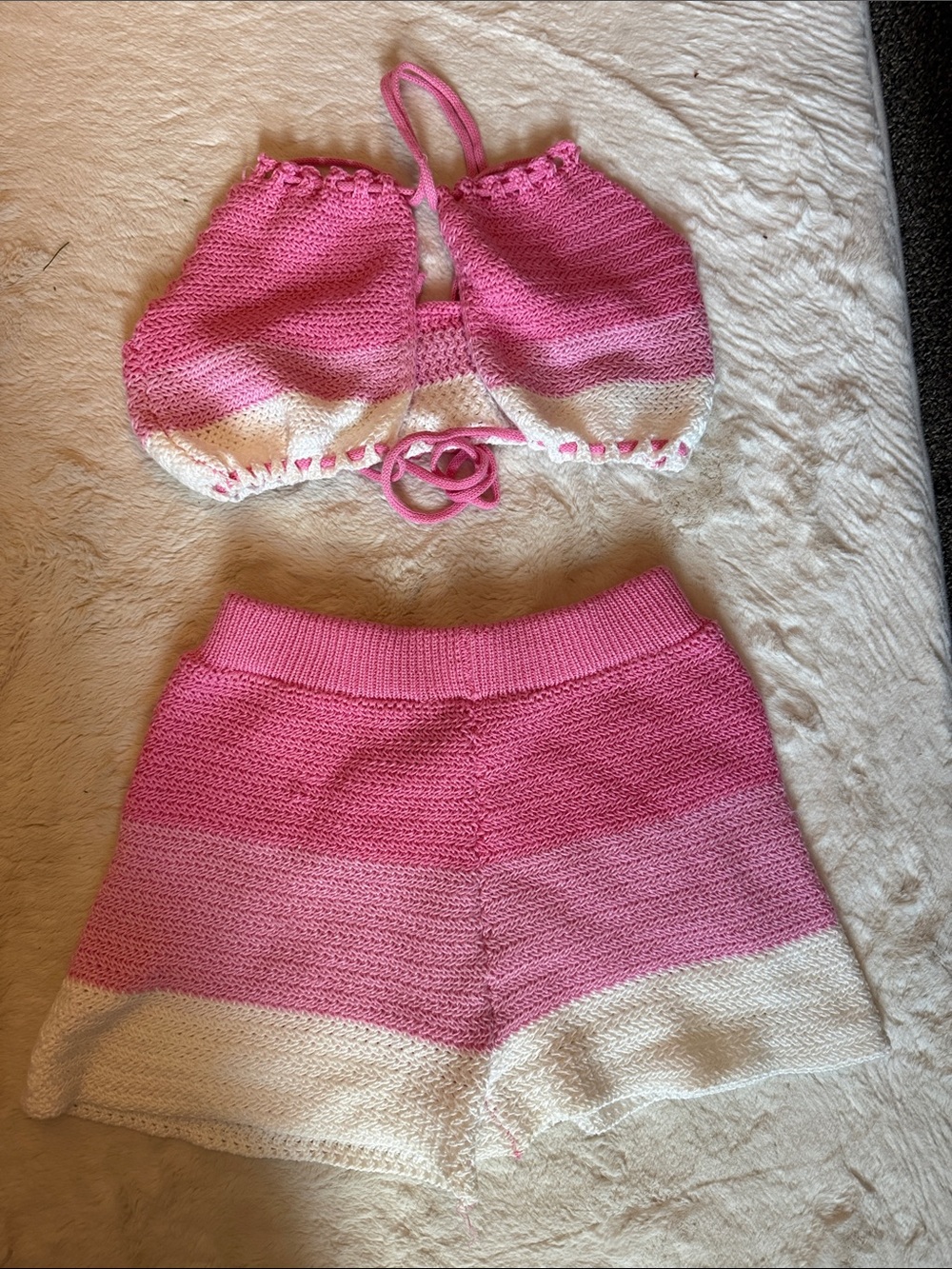 SHEIN Pink and White Knit Set